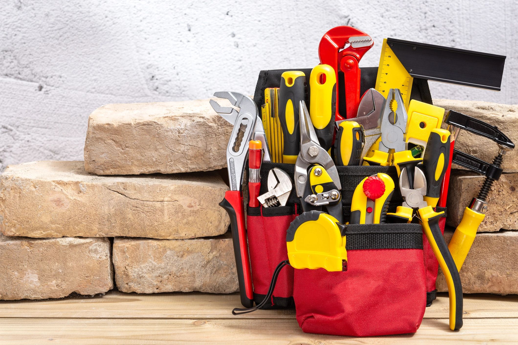 Tool belt and hand tools ready for home repair